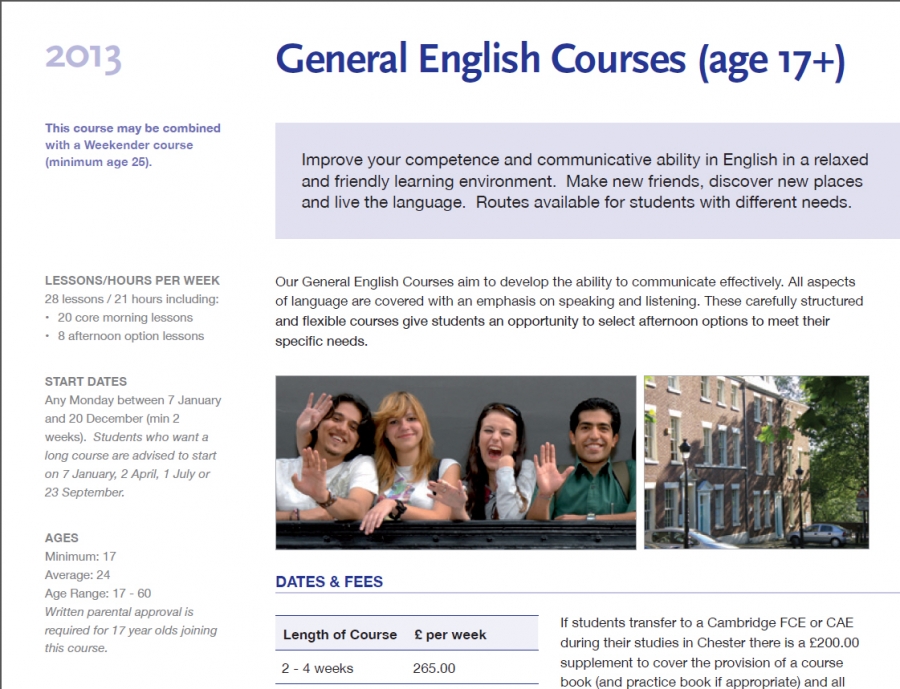 [영국 어학연수][영국 체스터 어학원][리버풀, 맨체스터 인근] 잉글리쉬 인 체스터 - General English courses