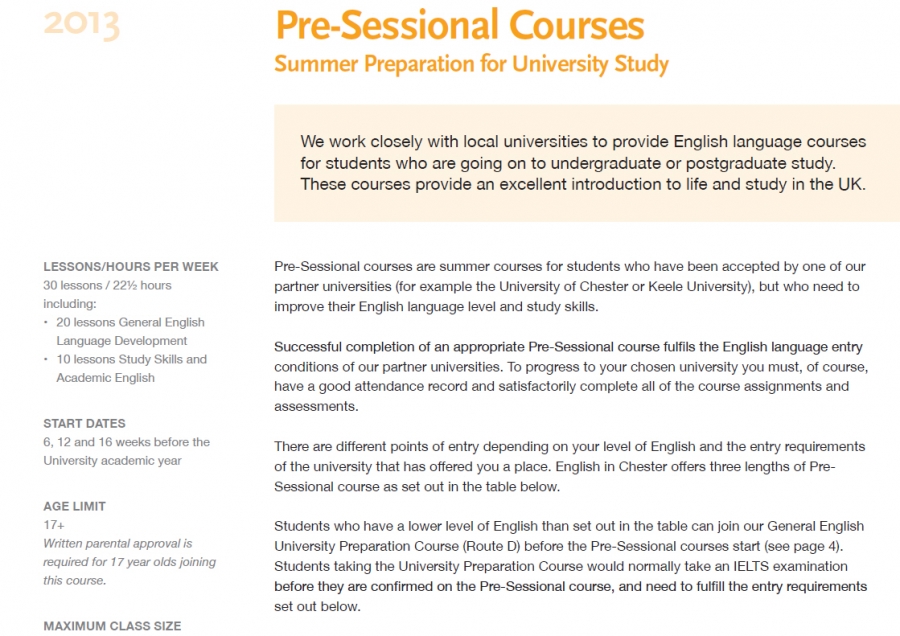 [영국 어학연수][영국 체스터 어학원][리버풀, 맨체스터 인근] 잉글리쉬 인 체스터 - Pre-Sessional Courses